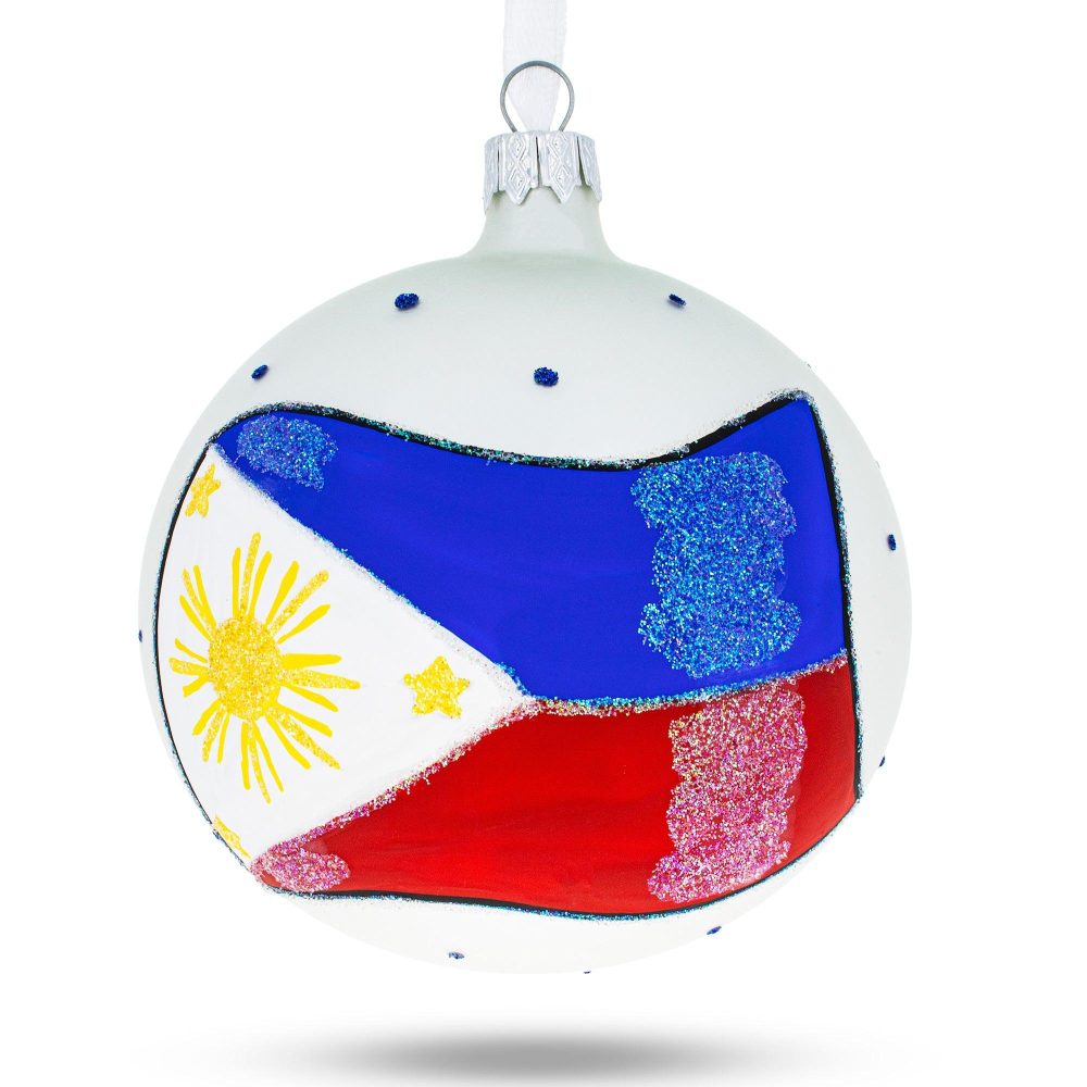 Flag Of Philippines Blown Glass Ball Christmas Ornament 4 Inches  |   Flags Flags Flags