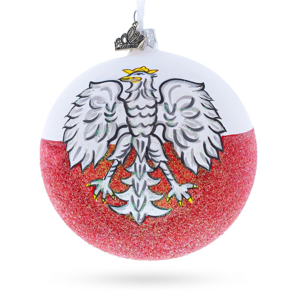 Flag Of Poland Glass Ball Christmas Ornament 4 Inches  |   Flags Flags Flags