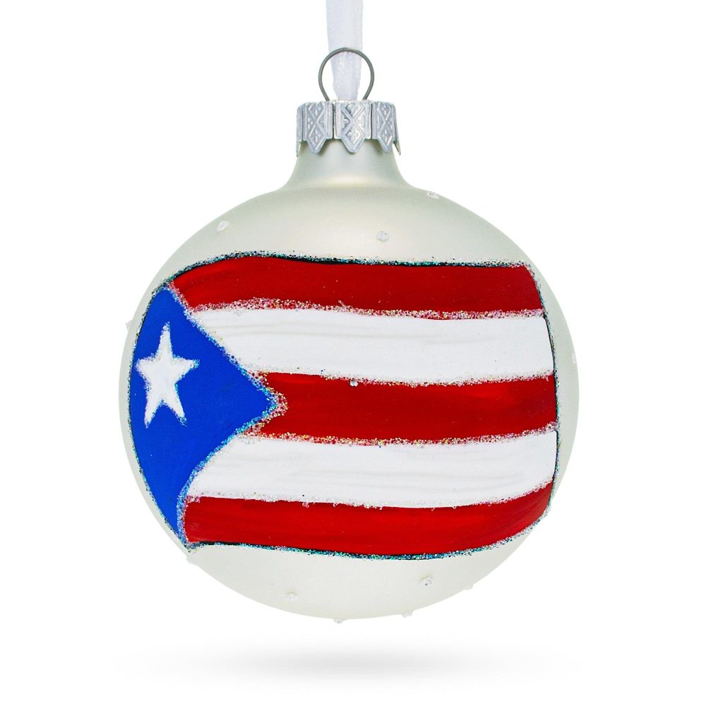 Flag Of Puerto Rico Blown Glass Ball Christmas Ornament 3.25 Inches  |   Flags Flags Flags