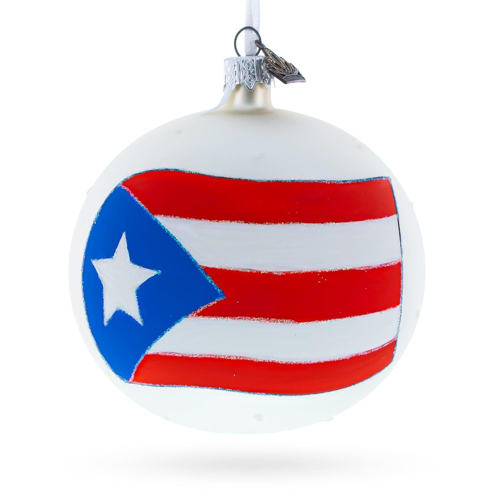 Flag Of Puerto Rico Blown Glass Ball Christmas Ornament 4 Inches  |   Flags Flags Flags