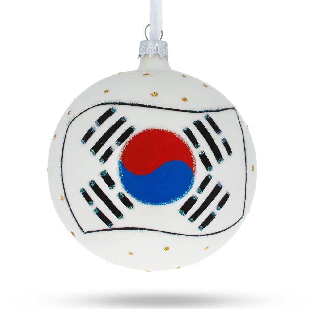 Flag Of South Korea Blown Glass Ball Christmas Ornament 4 Inches  |   Flags Flags Flags