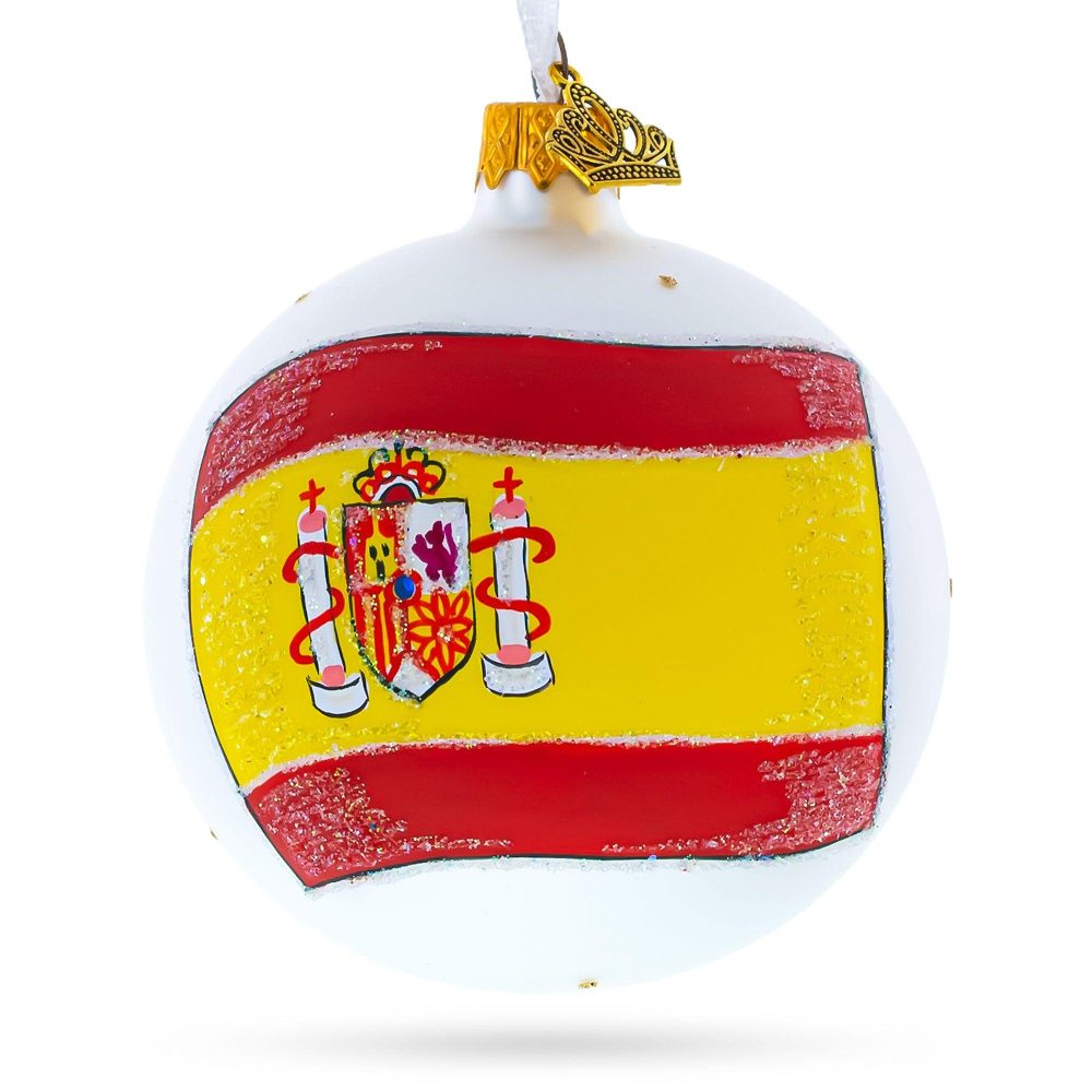 Flag Of Spain Blown Glass Ball Christmas Ornament 3.25 Inches  |   Flags Flags Flags