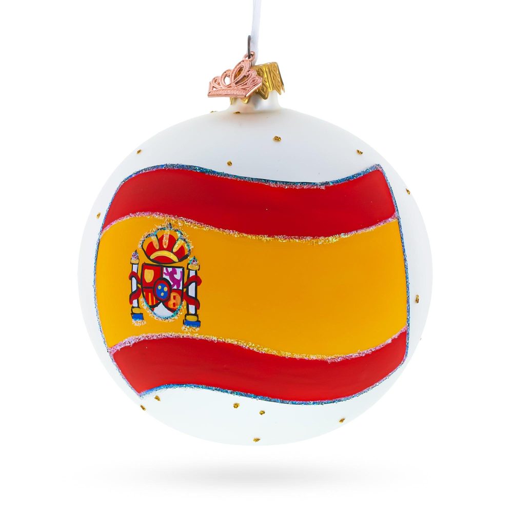 Flag Of Spain Blown Glass Ball Christmas Ornament 4 Inches  |   Flags Flags Flags