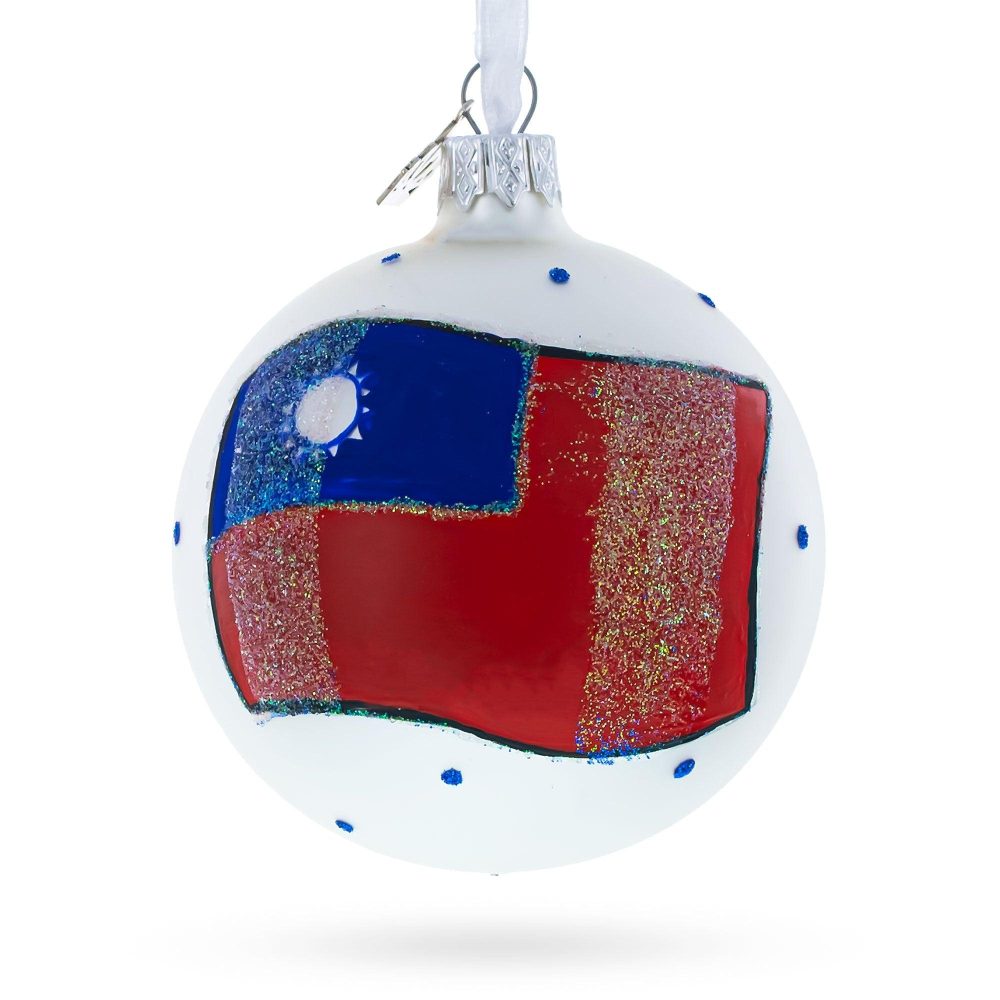 Flag Of Taiwan Blown Glass Ball Christmas Ornament 3.25 Inches  |   Flags Flags Flags