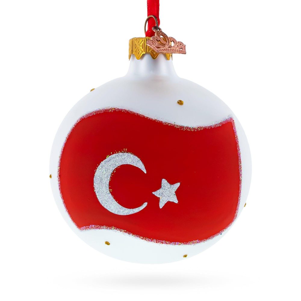 Flag Of Turkey Glass Ball Ornament 3.25 Inches  |   Flags Flags Flags