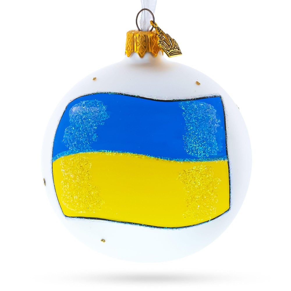 Flag Of Ukraine Blown Glass Ball Christmas Ornament 3.25 Inches  |   Flags Flags Flags