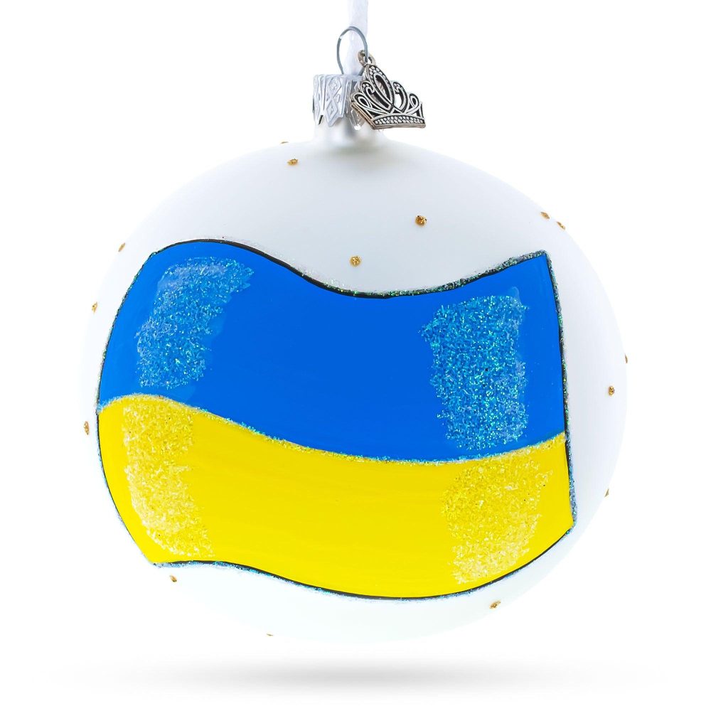 Flag Of Ukraine Blown Glass Ball Christmas Ornament 4 Inches  |   Flags Flags Flags