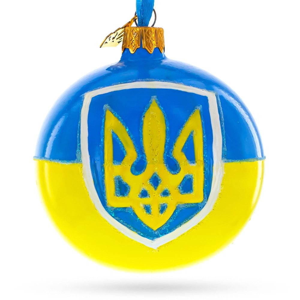 Flag Of Ukraine Glass Ball Christmas Ornament 3.25 Inches  |   Flags Flags Flags