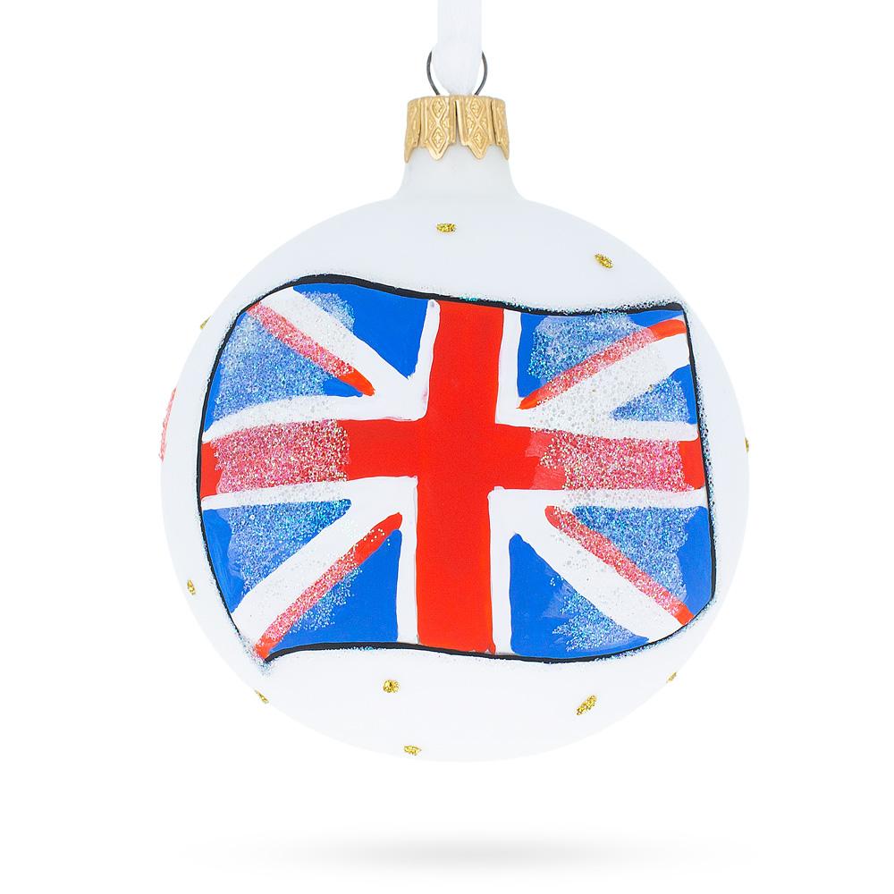 Flag Of United Kingdom Blown Glass Ball Christmas Ornament 3.25 Inches  |   Flags Flags Flags