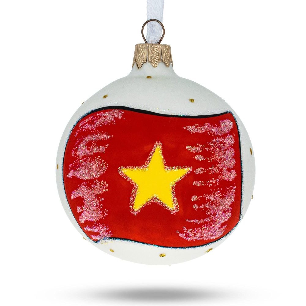 Flag Of Vietnam Blown Glass Ball Christmas Ornament 3.25 Inches  |   Flags Flags Flags