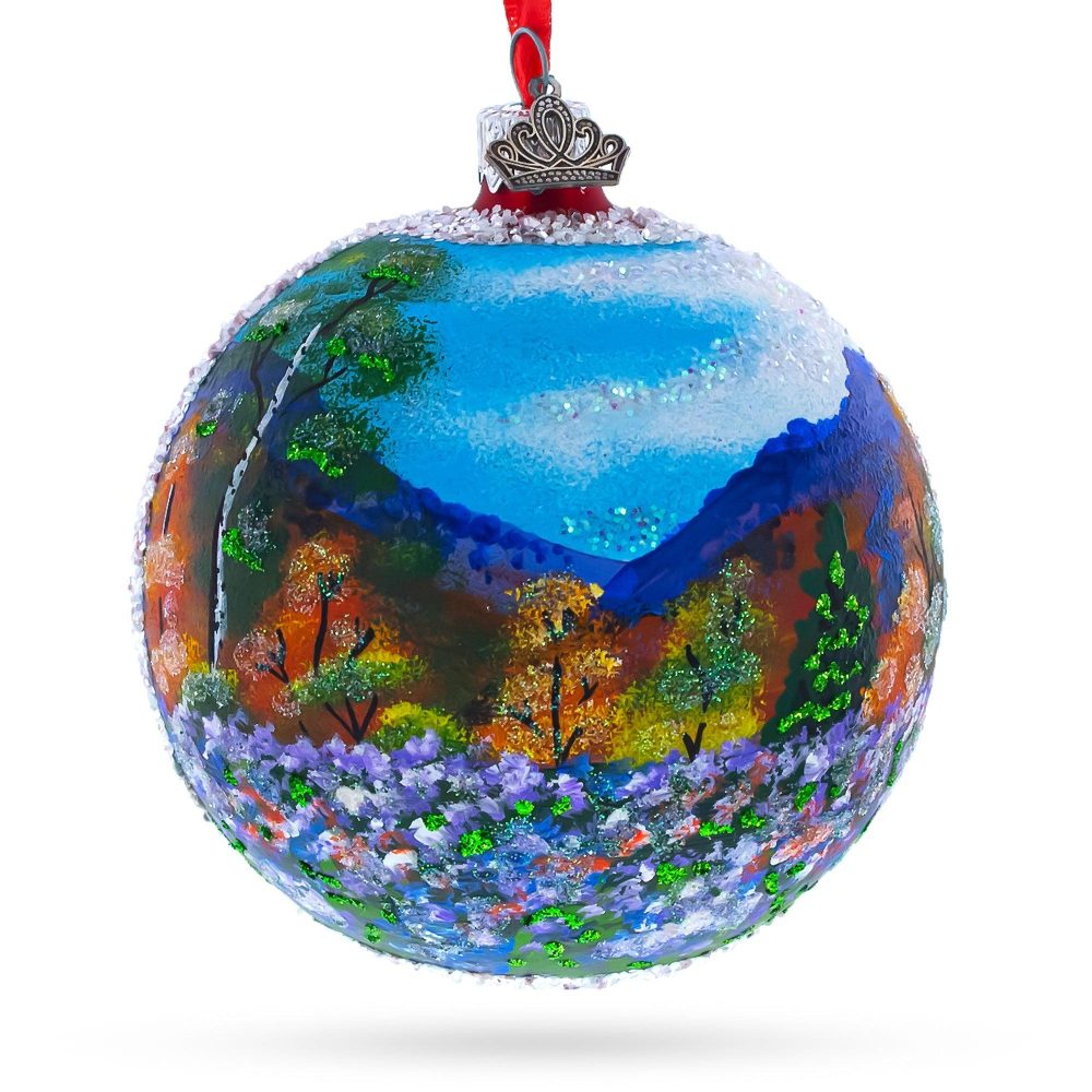 Floral Meadow Painting Glass Ball Christmas Ornament 4 Inches  |   Artworks Artworks Artworks