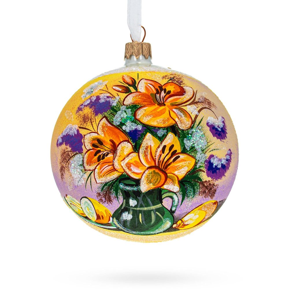 Floral Vase Masterpiece Blown Glass Ball Christmas Ornament 4 Inches  |   Artworks Artworks Artworks