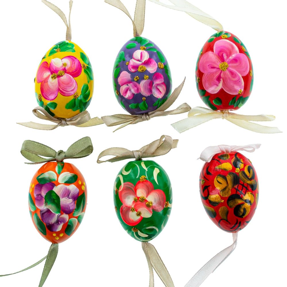 Flowery Painting Miniatured Multicolored Wooden Easter Egg Ornaments  |   Egg Ornaments Egg Ornaments Egg Ornaments