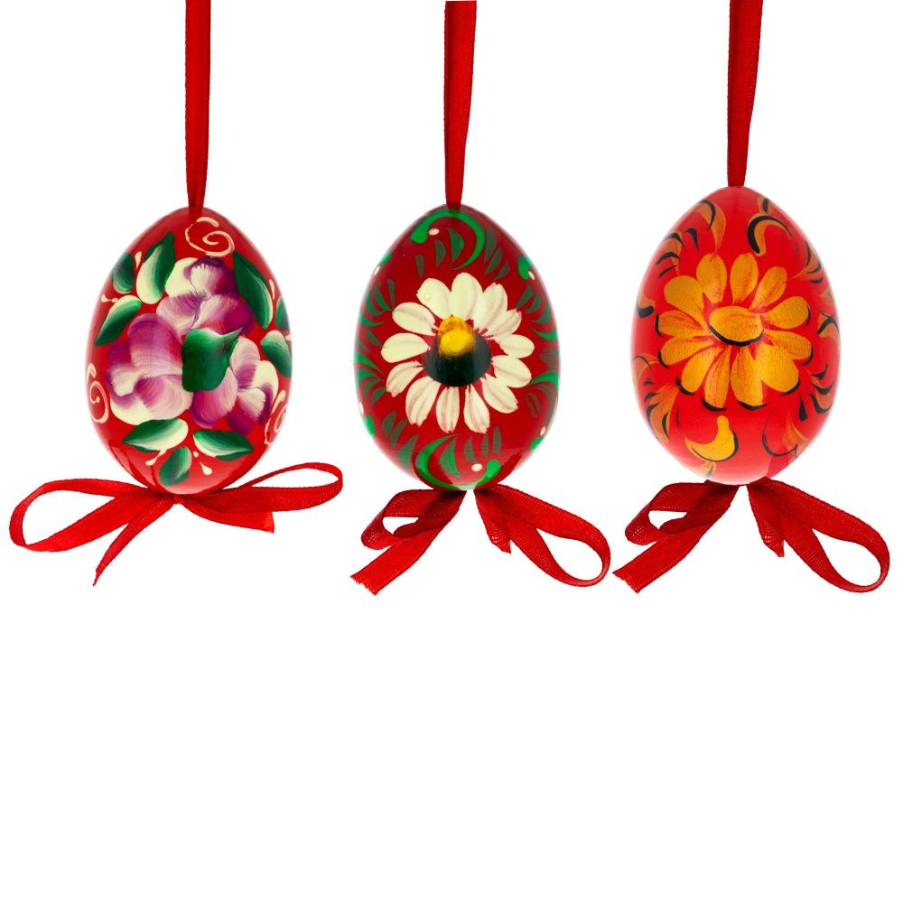 Flowery Painting Multicolored Wooden Easter Egg Ornaments  |   Flowers Flowers Flowers