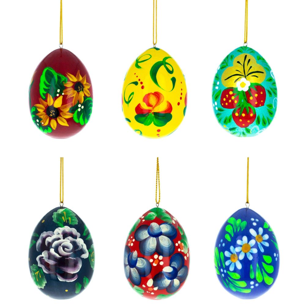 Flowery Painting Multicolored Wooden Easter Egg Ornaments  |   Flowers Flowers Flowers