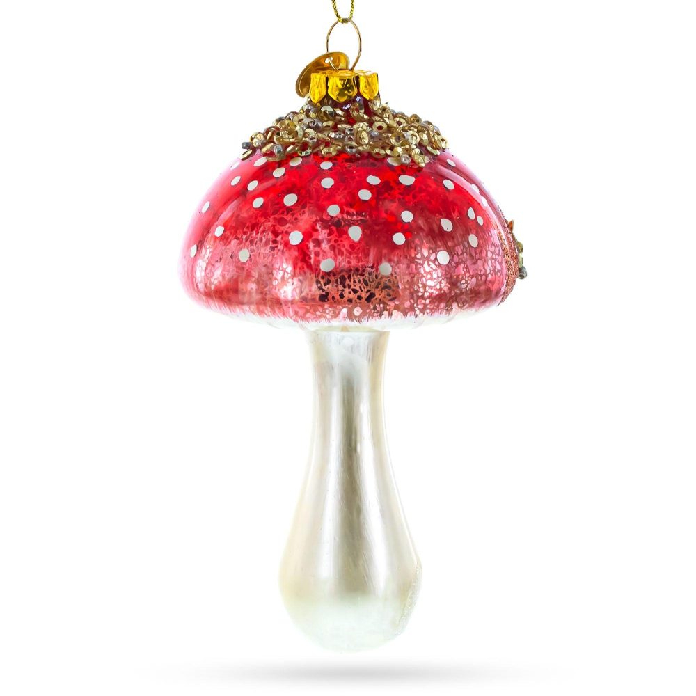 Fly Agaric Amanita Mushroom Blown Glass Christmas Ornament  |   Food Food Food