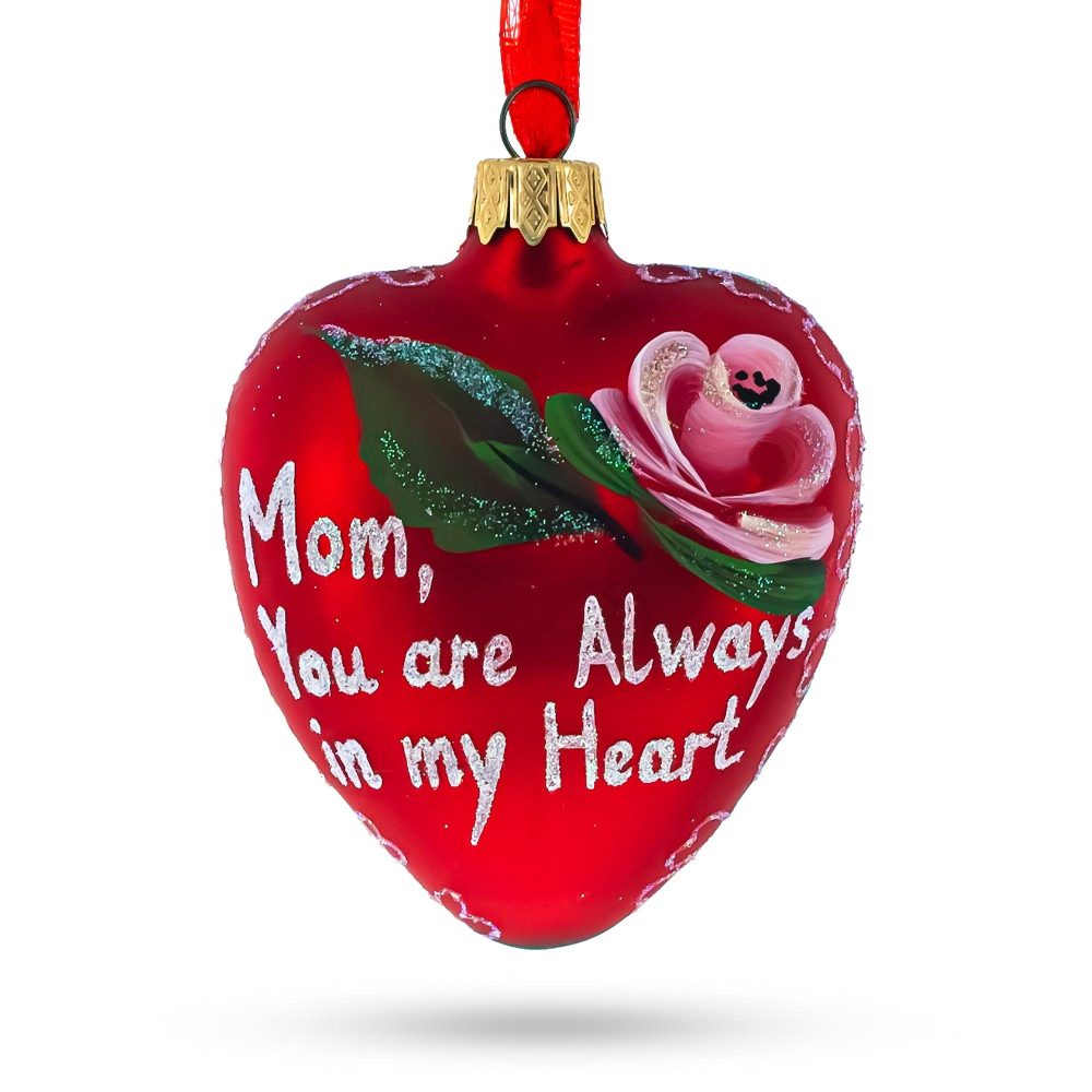 For My Mom Glass Heart Christmas Ornament  |   Hearts Hearts Hearts