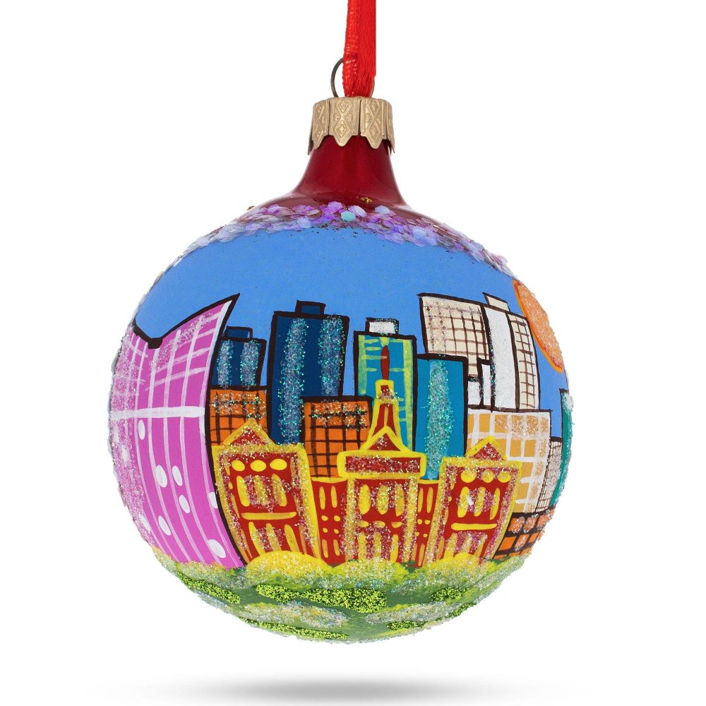 Fort Worth, Texas, Usa Glass Christmas Ornament 3.25 Inches  |   Travel Ornaments Travel