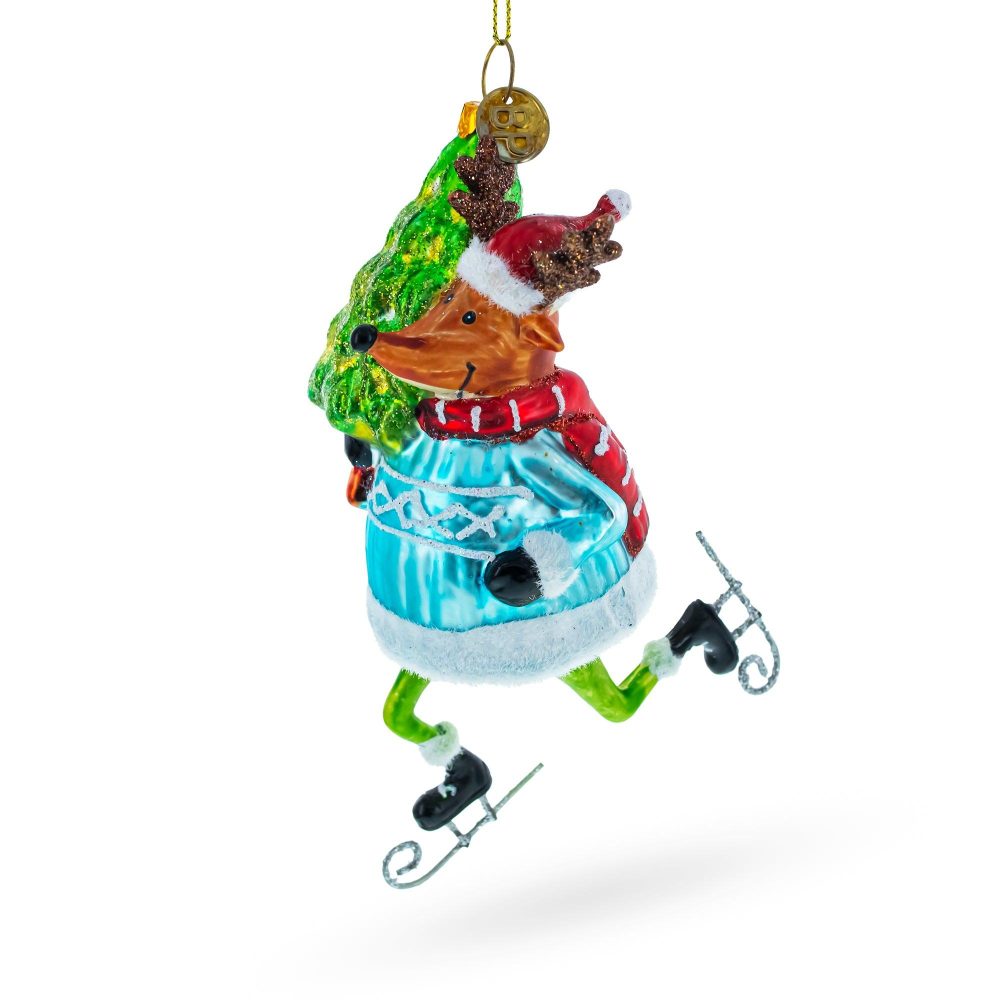 Fox Ice Skating Blown Glass Christmas Ornament  |   Animals Animals Animals