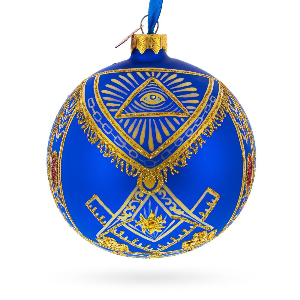 Freemasons Symbols Glass Ball Christmas Ornament 4 Inches  |   Personalized Ornaments Personalized