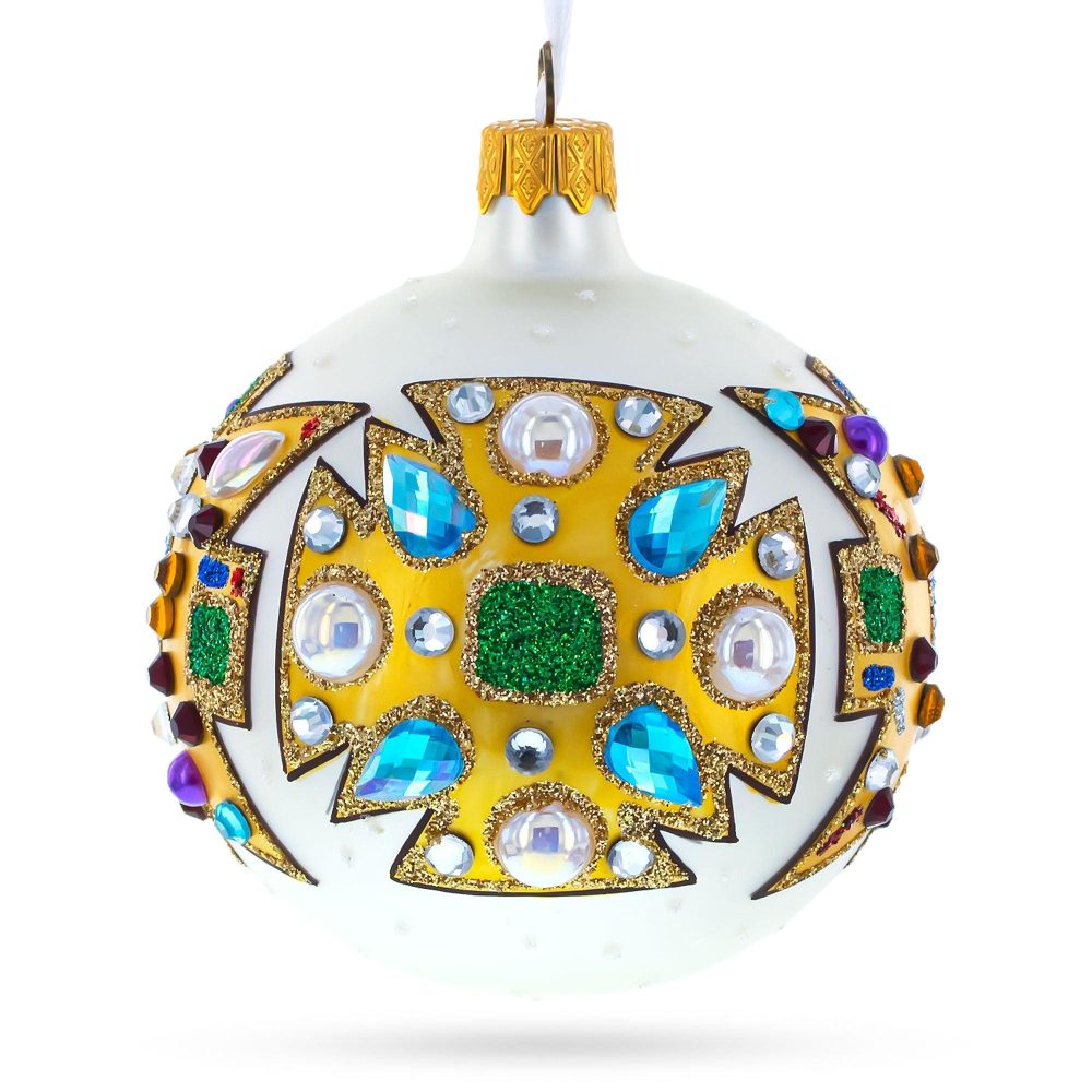 French Couturier-Inspired Bejeweled Elegance Blown Glass Ball Christmas Ornament 3.25 Inches  |   Couturier Couturier Couturier