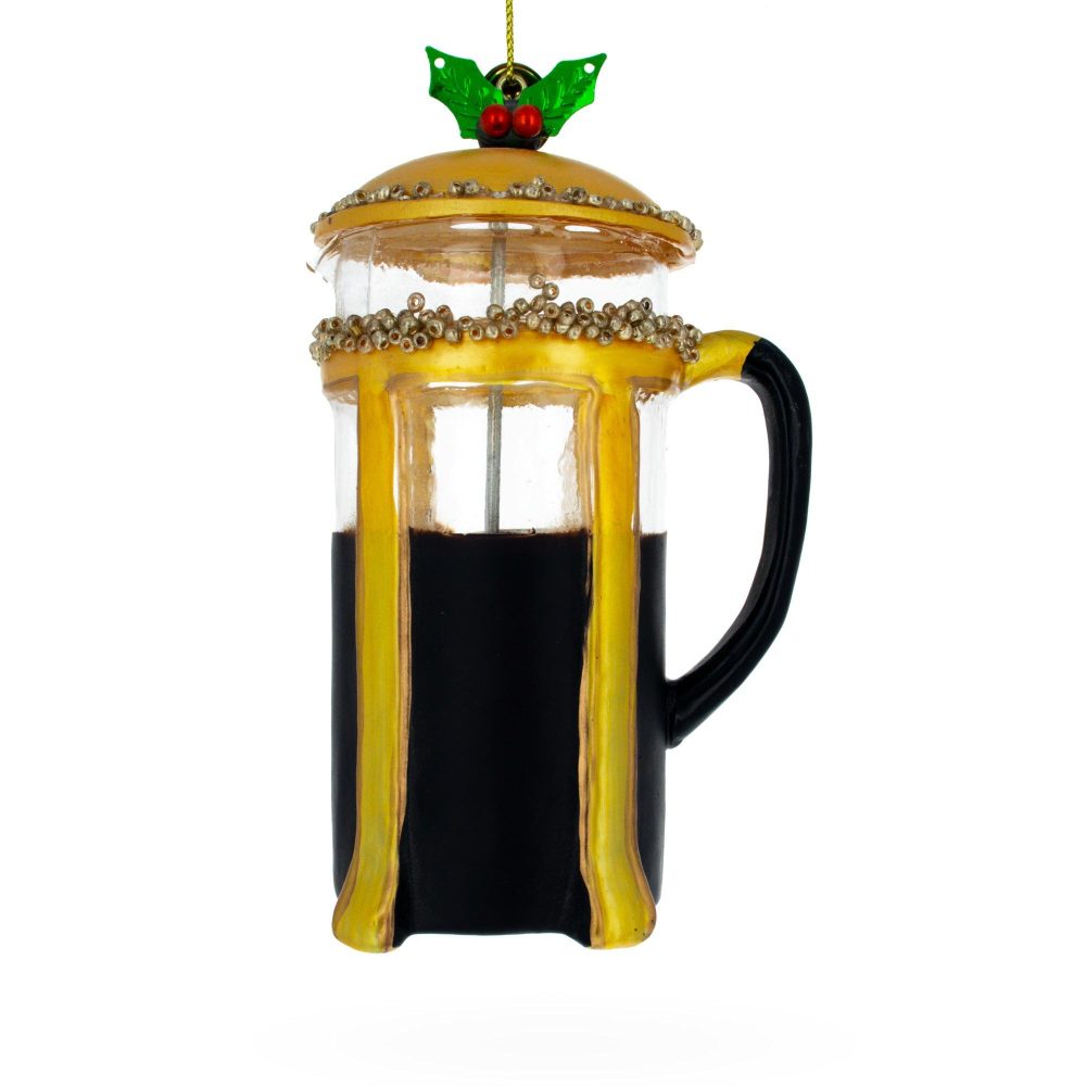 French Press Coffee Maker Blown Glass Christmas Ornament  |   Food Food Food