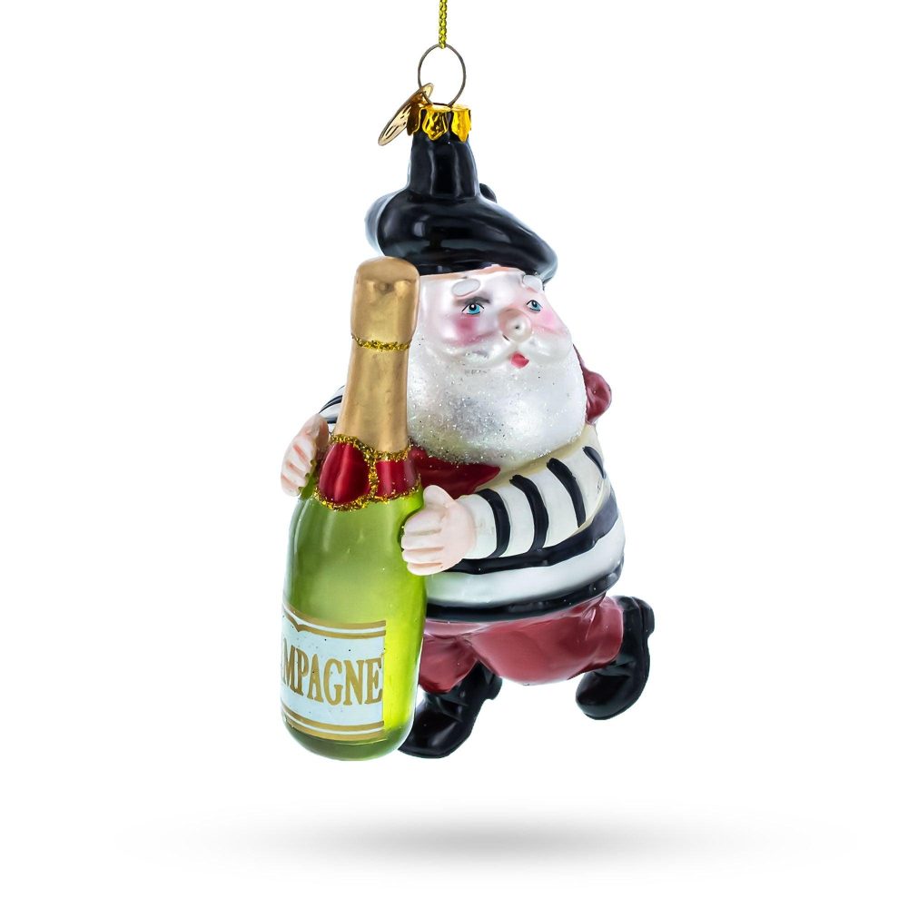 French Santa With Champagne Blown Glass Christmas Ornament  |   Personalized Ornaments Personalized