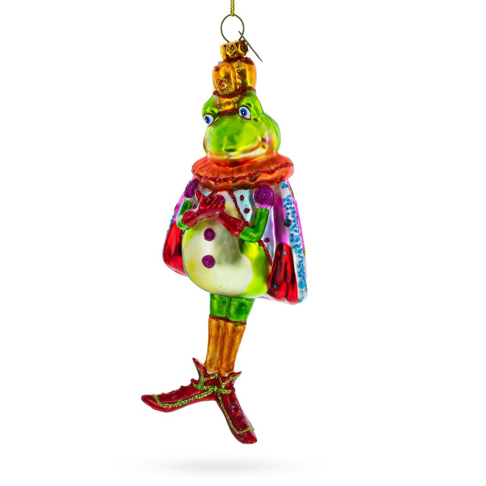 Frog King Donned In Robe Blown Glass Christmas Ornament  |   Animals Animals Animals