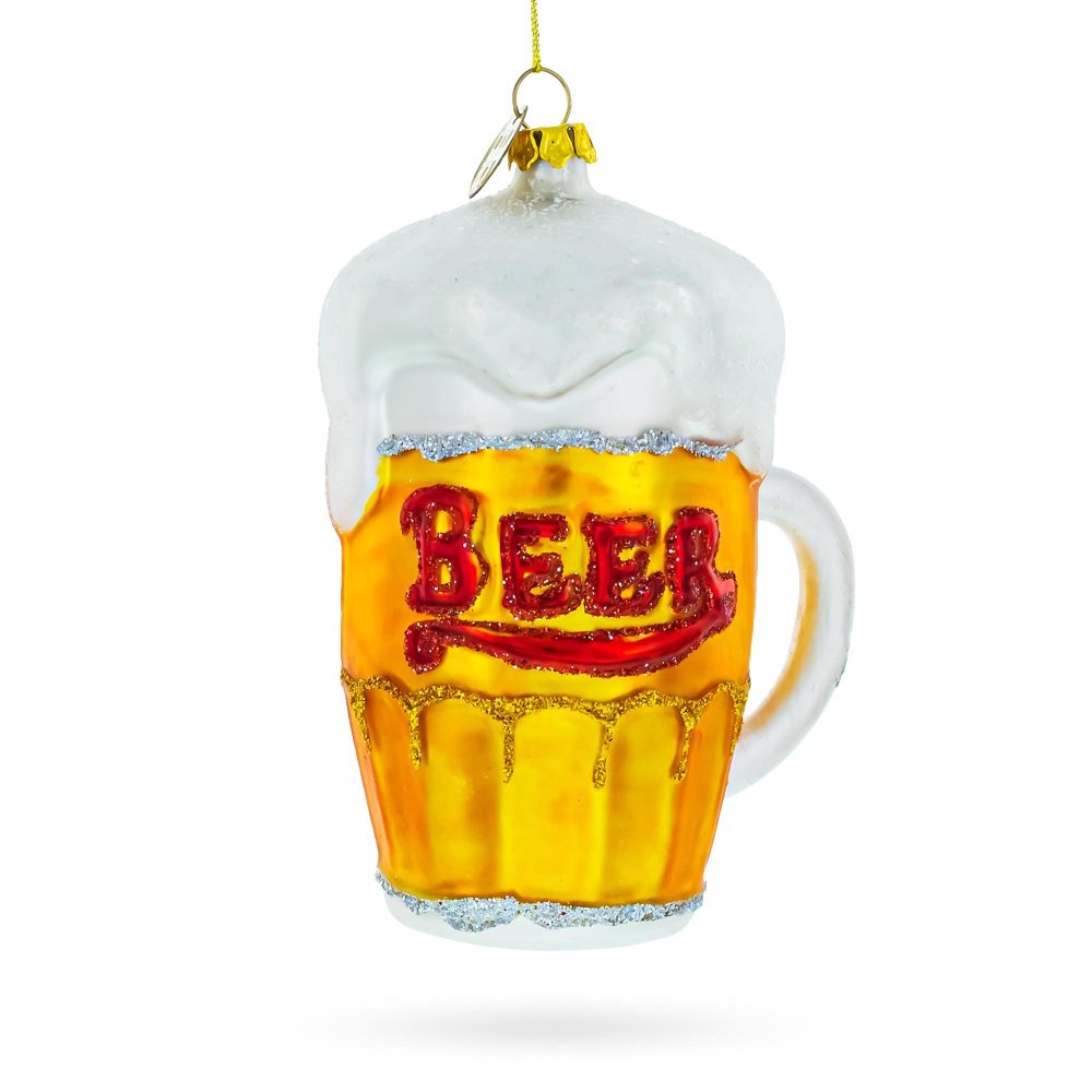 Frothy Beer Mug Blown Glass Christmas Ornament  |   Food Food Food