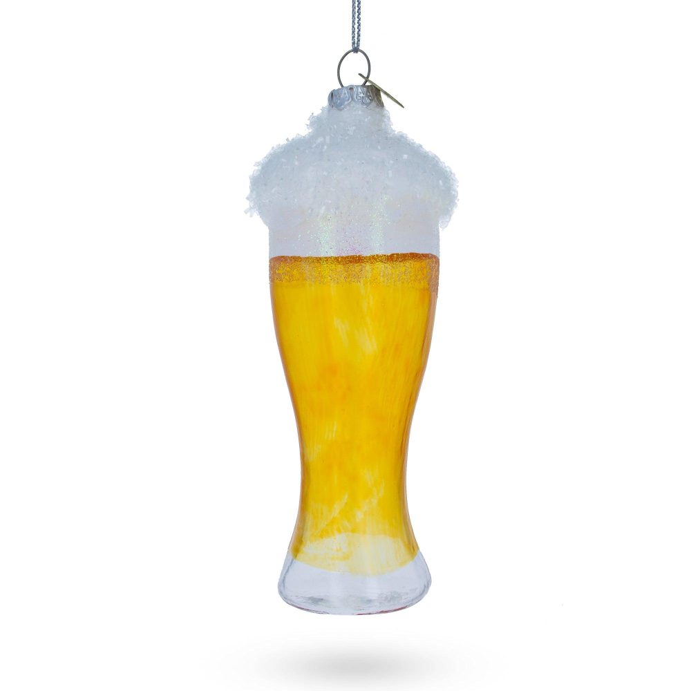 Frothy Pint Of Ale Blown Glass Christmas Ornament  |   Food Food Food