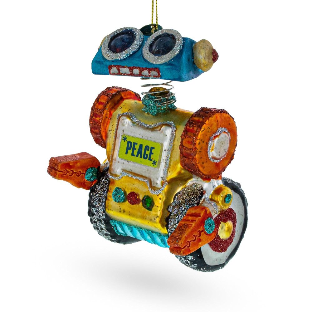 Futuristic Robot On Wheels Blown Glass Christmas Ornament  |   Cosmic Cosmic Cosmic