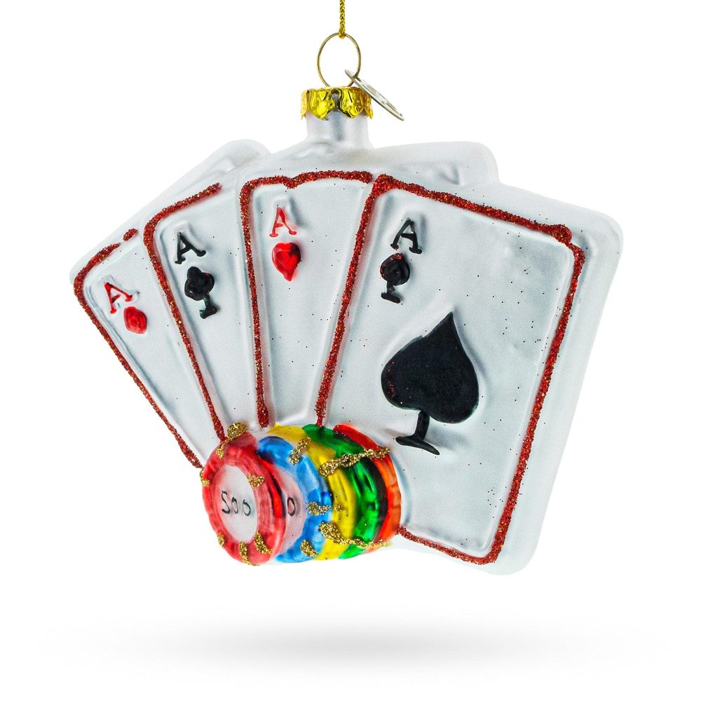 Gaming Fun: Casino Chips And Playing Cards Blown Glass Christmas Ornament  |   Hobby Hobby Hobby