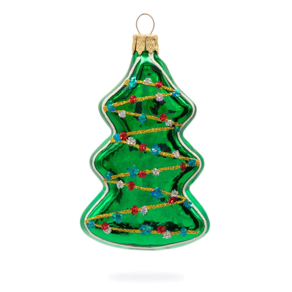 Garland-Decorated Tree Mini Glass Christmas Ornament  |   Tree Shaped Ornaments Tree Shaped