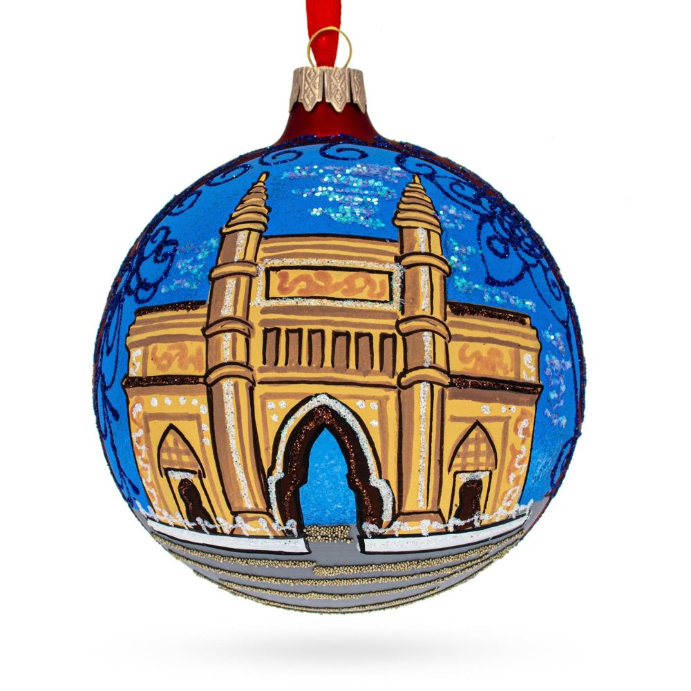 Gateway Of India, Mumbai Glass Ball Christmas Ornament 4 Inches  |   Travel Ornaments Travel