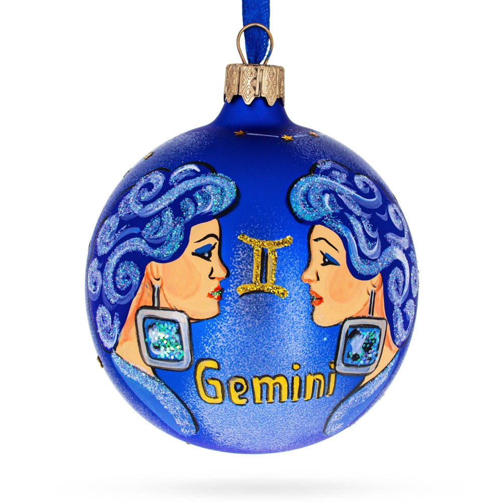 Gemini Zodiac Horoscope Sign Blown Glass Ball Christmas Ornament 3.25 Inches  |   Horoscope Ornaments Horoscope