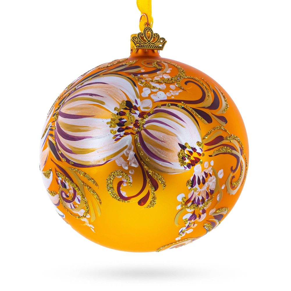 Gerbera Flowers On Gold Glass Ball Ornament  |   Flowers Flowers Flowers