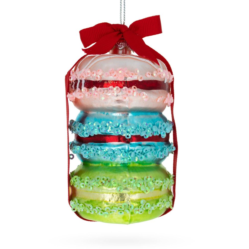 Gift Wrapped Macaroon Glass Christmas Ornament 4.2 Inches  |   Food Food Food