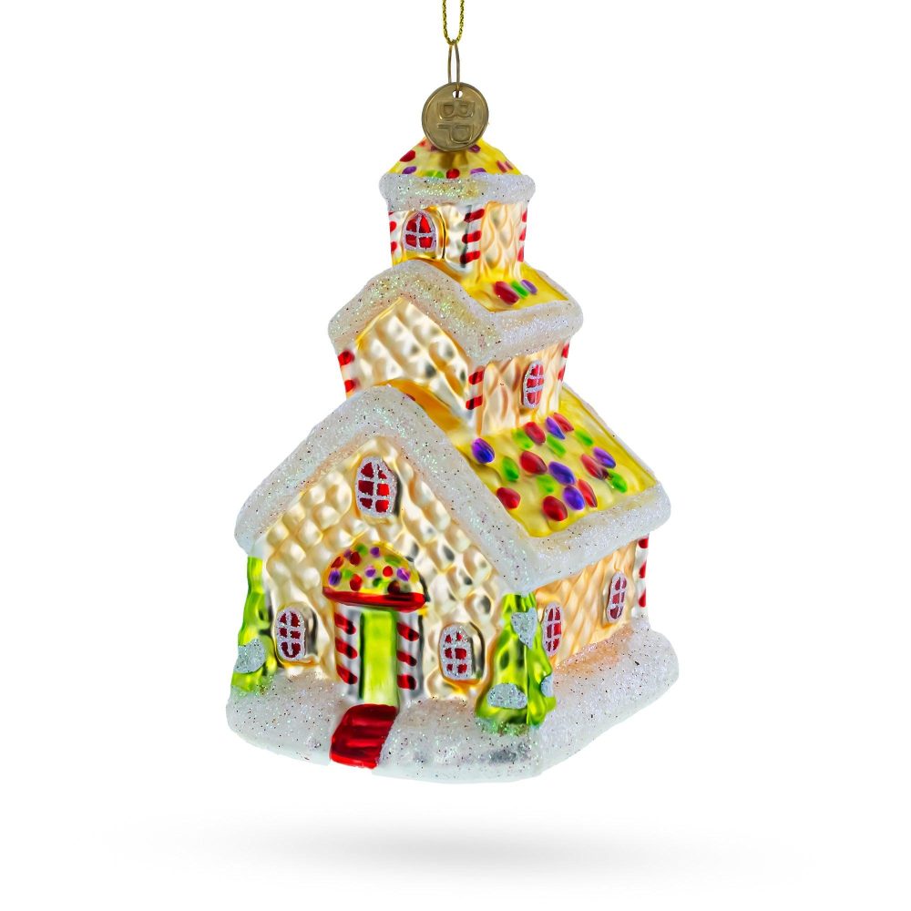 Gingerbread House Adorned With Candy Canes Blown Glass Christmas Ornament  |   Gingerbread Gingerbread Gingerbread