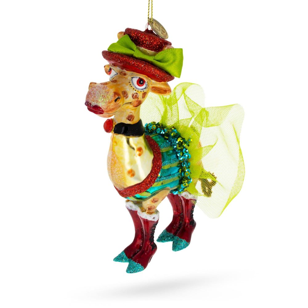 Giraffe In Costume Blown Glass Christmas Ornament  |   Animals Animals Animals