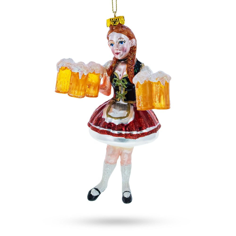 Girl Holding Beer Blown Glass Christmas Ornament  |   Occasions Occasions Occasions