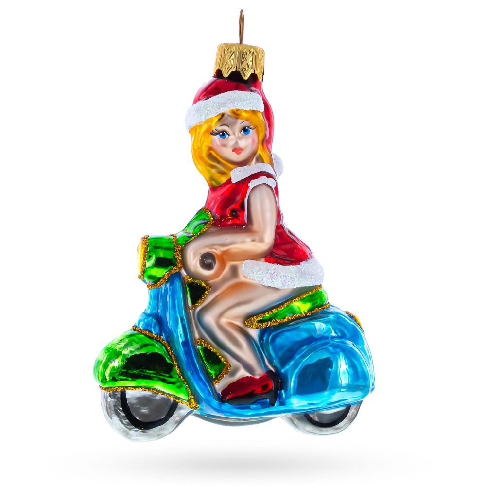 Girl Riding Scooter Mini Glass Christmas Ornament  |   Transportation Ornaments Transportation