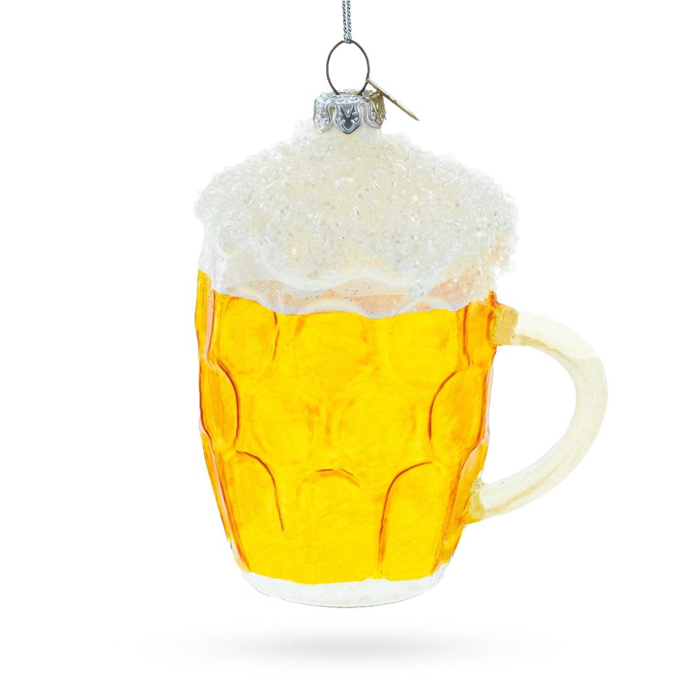 Glass Of Foamy Beer Blown Glass Christmas Ornament  |   Food Food Food