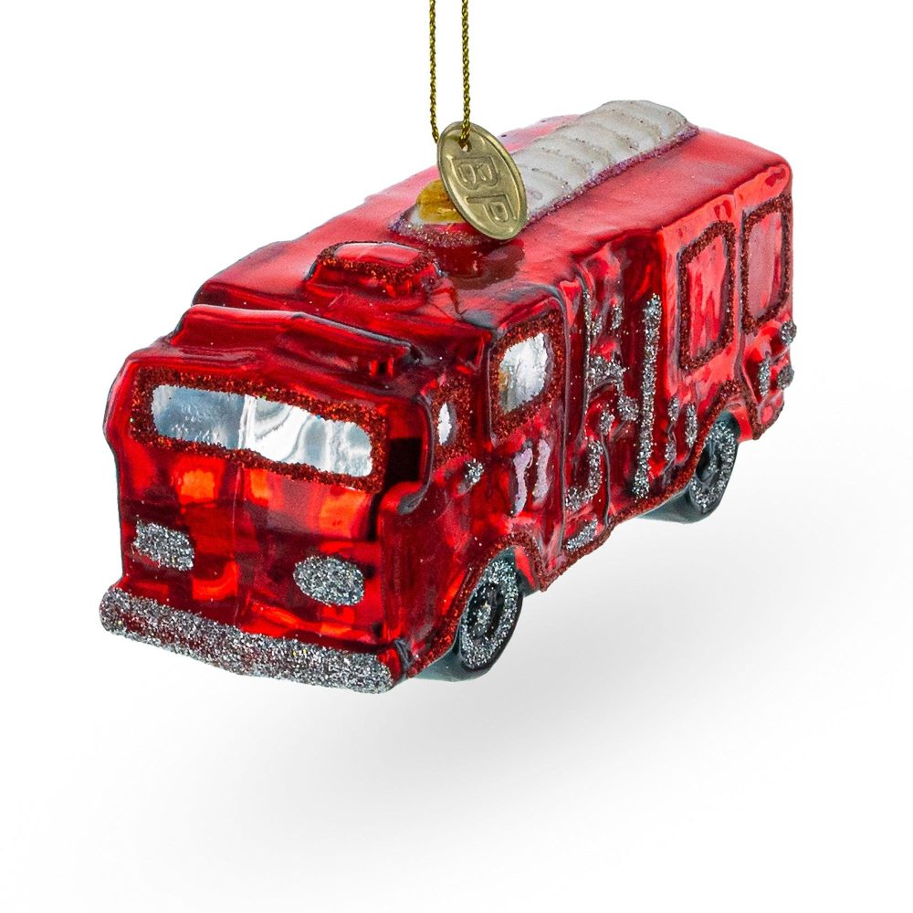 Gleaming Firetruck Blown Glass Christmas Ornament  |   Personalized Ornaments Personalized