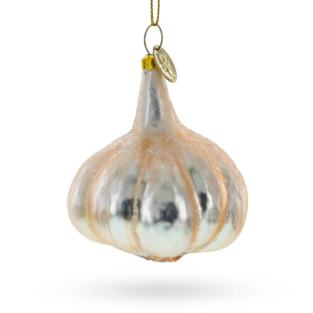 Gleaming Garlic Bulb Blown Glass Christmas Ornament  |   Food Food Food