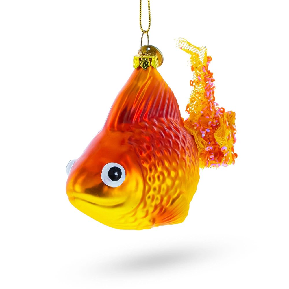 Glistening Goldfish In Aquatic Splendor Blown Glass Christmas Ornament  |   Animals Animals Animals