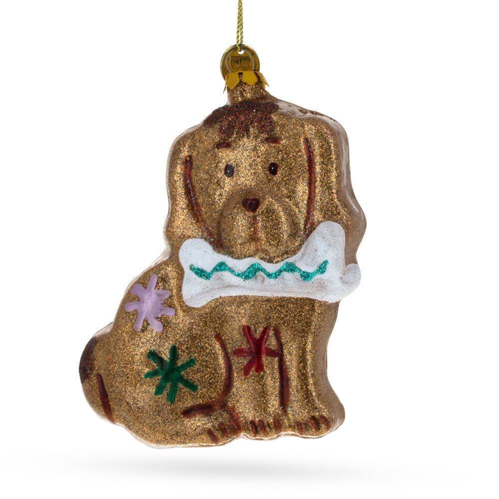 Glitter Spaniel Dog Clutching A Bone Blown Glass Christmas Ornament  |   Gingerbread Gingerbread Gingerbread