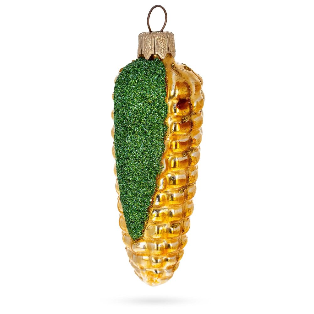 Glittered Corn On The Cob Mini Glass Christmas Ornament  |   Food Food Food