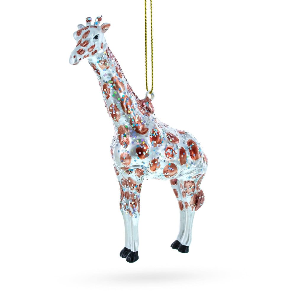 Glittered Giraffe Safari Blown Glass Christmas Ornament  |   Animals Animals Animals