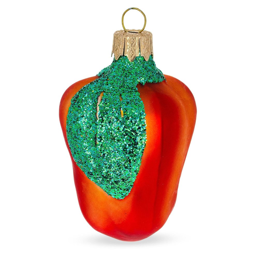 Glittered Red Pepper Mini Glass Christmas Ornament  |   Food Food Food