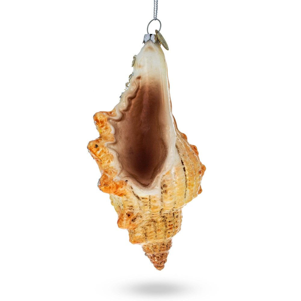 Glittered Seashell Blown Glass Christmas Ornament  |   Animals Animals Animals